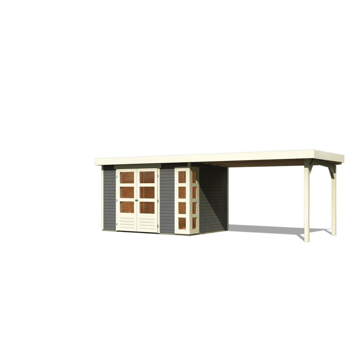 Karibu Gartenhaus-Set Kerko 4 mit Anbaudach 2,8 m terragrau Bild 2