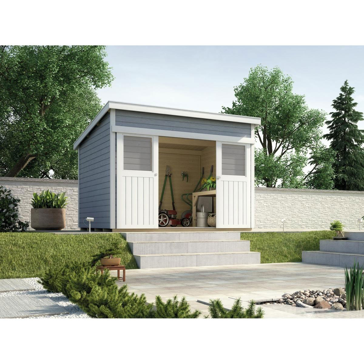 Weka Schiebetürhaus 225 Größe 1/2 315 x 335 x 238 cm grau Bild 1