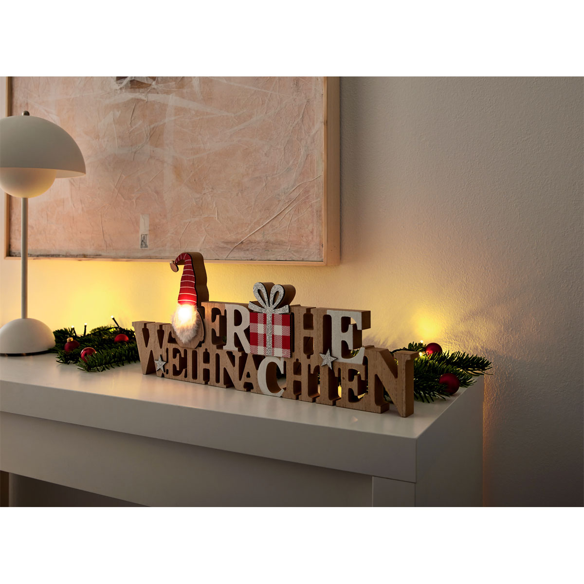 Schriftzug Frohe Weihnachten zum Stellen LED Batterie inklusive Holz 50 x 2,5 x 20,5 cm Bild 2