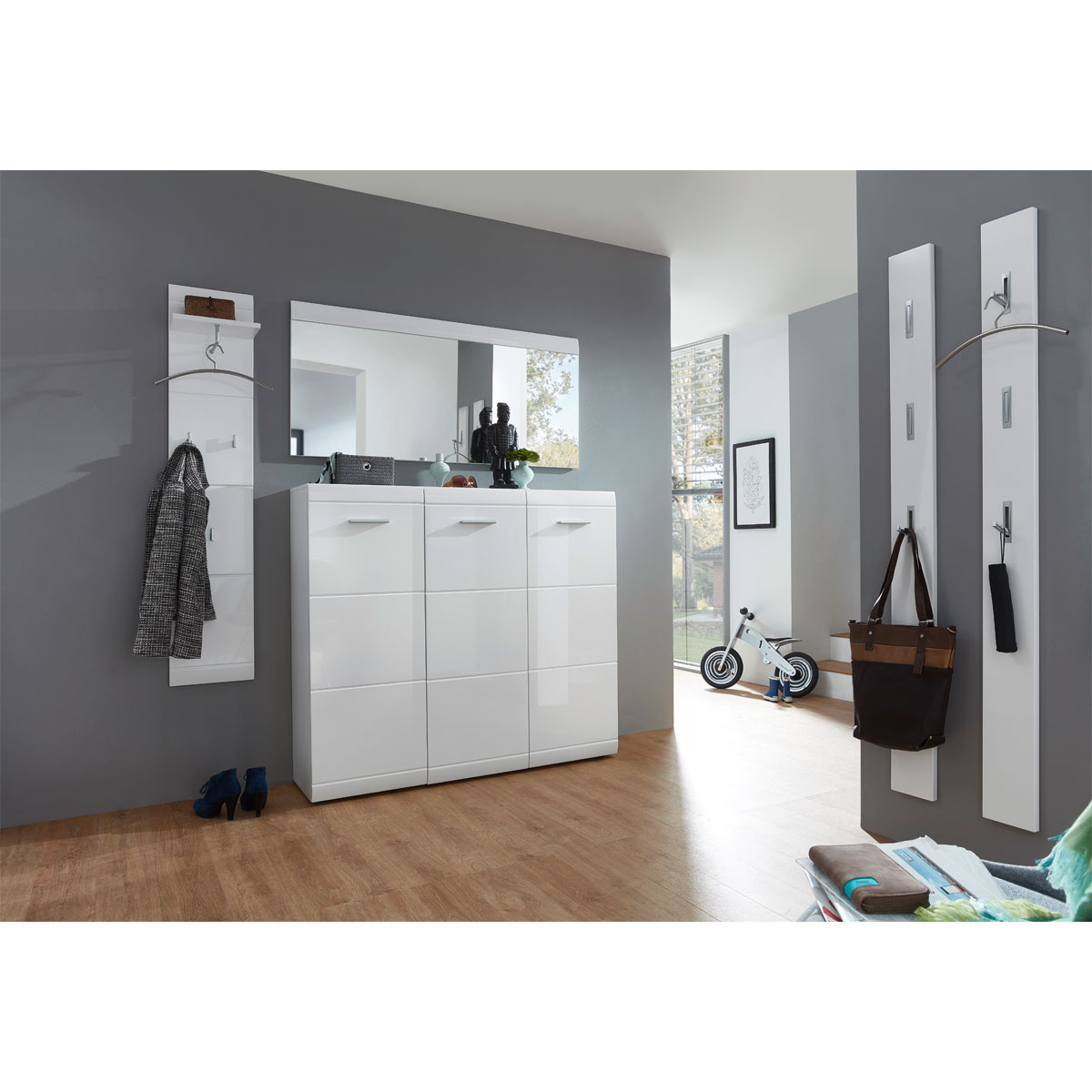 Garderobenpaneel Home Hochglanz mit ausklappbare Kleiderhaken 15 x 170 x 4 cm weiß Bild 3