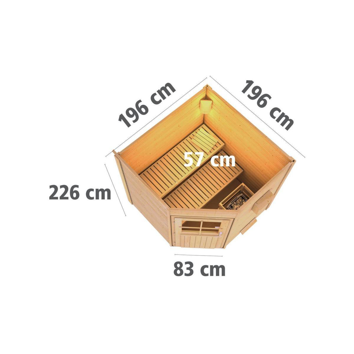Karibu Saunahaus Pekka 38 mm ohne Ofen Milchglastür Bild 9