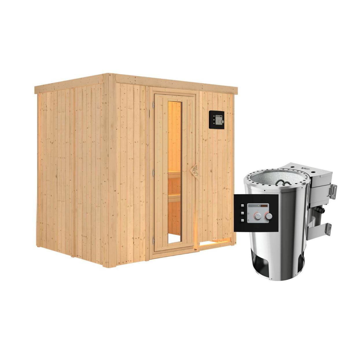 Karibu Sauna Fanja Fronteinstieg 3,6 kW Bio Ofen kein Kranz Klarglas-Tür