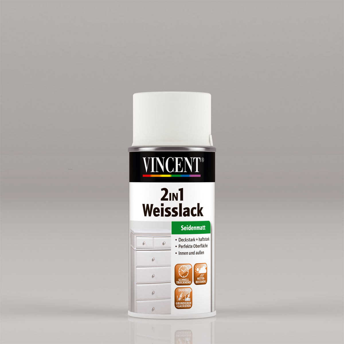 Vincent 2in1 Weißlack RAL 9003 signalweiß seidenmatt 150 ml Vincent 2in1 Weißlack RAL 9003 signalweiß seidenmatt 150 ml
