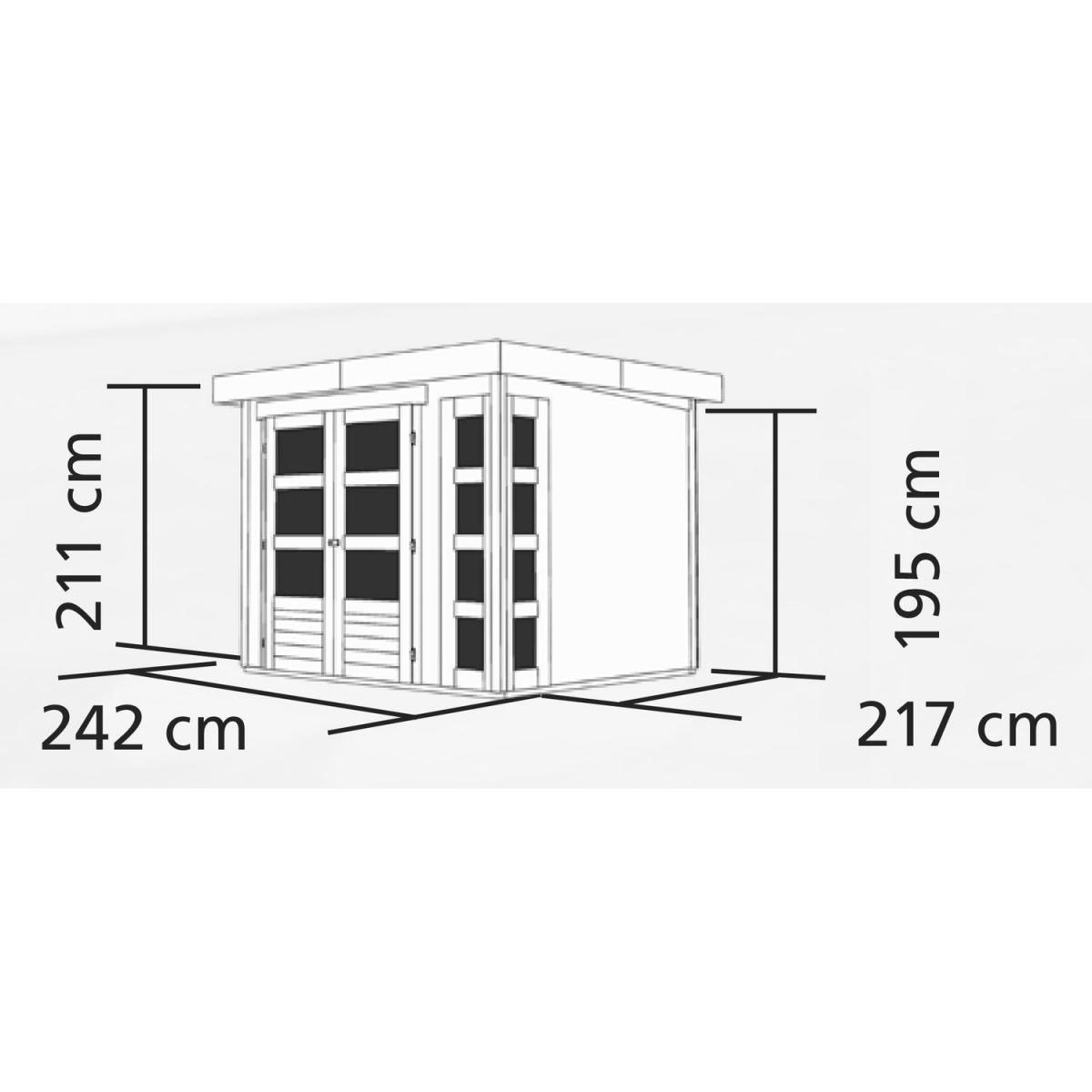 Karibu Gartenhaus-Set Kerko 3 mit Anbaudach 2,4 m mit Seiten- und Rückwand naturbelassen Bild 3