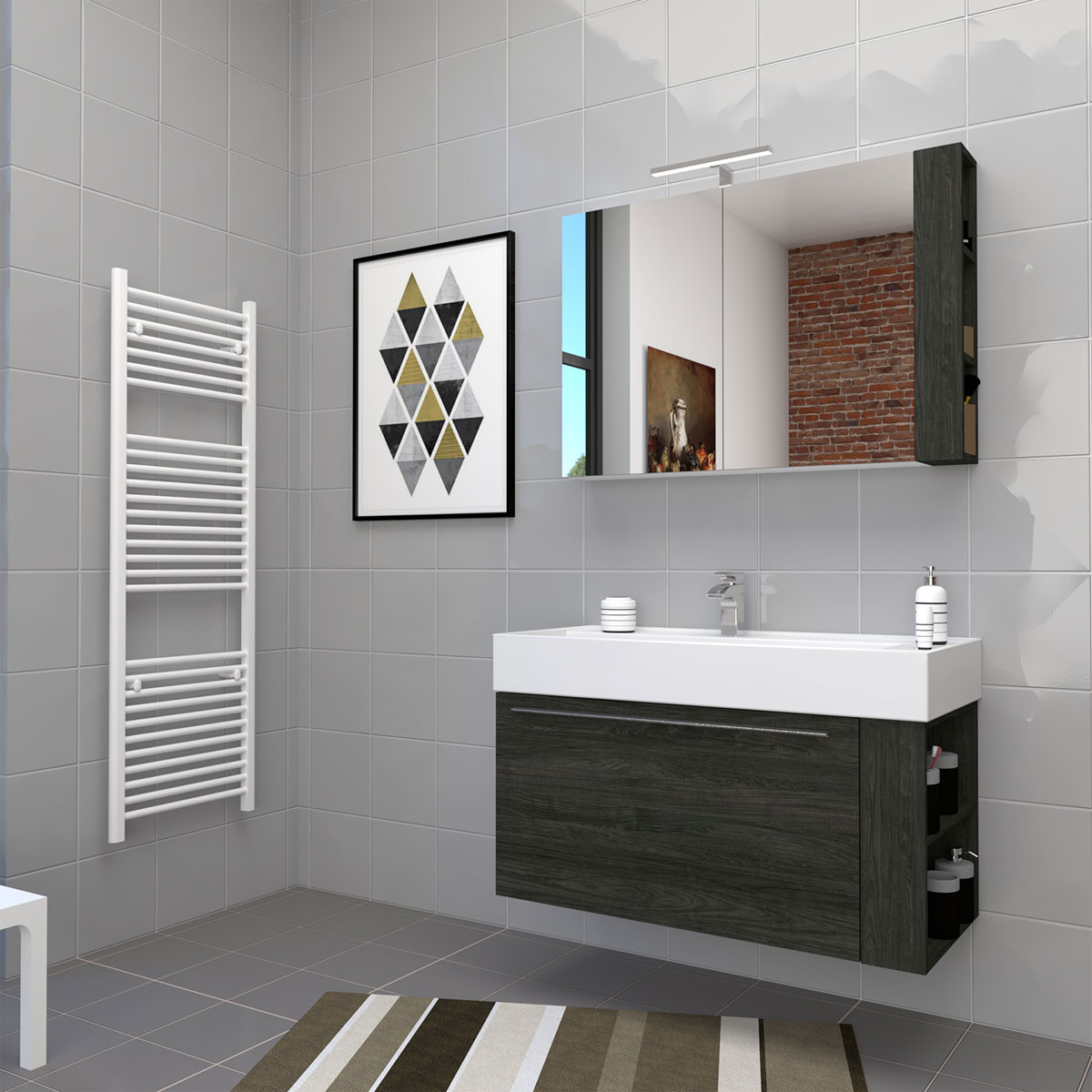 Progetto Idea Stella Badmöbel DOMUS 100 Ulme onyx mit Spiegelschrank und Lampe Bild 2