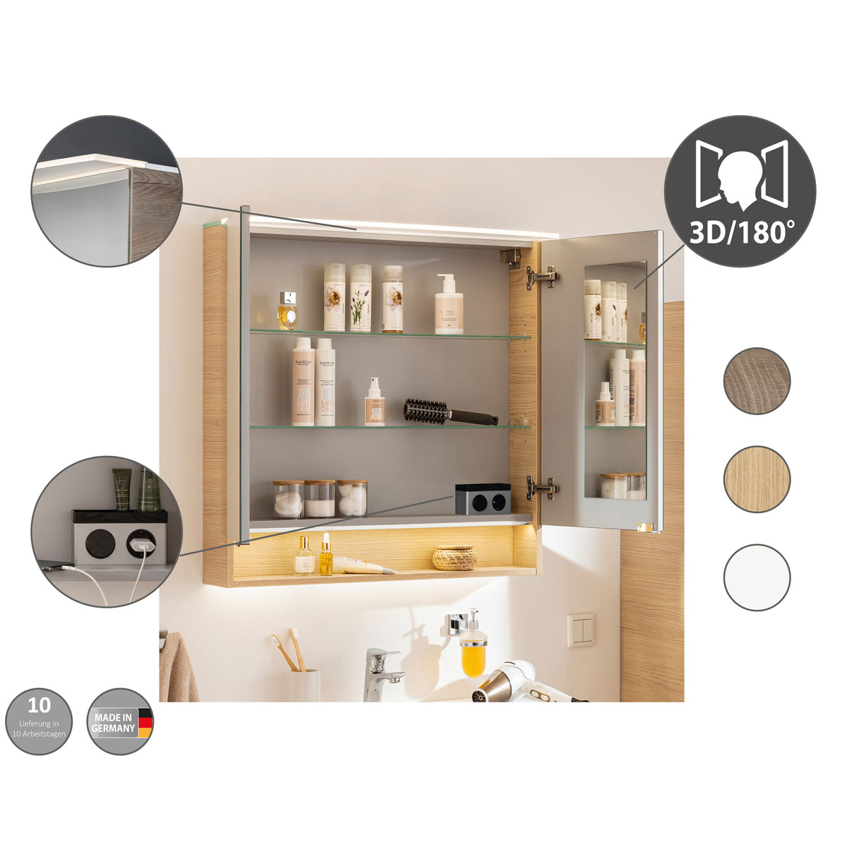 Fackelmann  Spiegelschrank B.Style 600 x 812 x 153 mm Sandeiche LED Bild 5