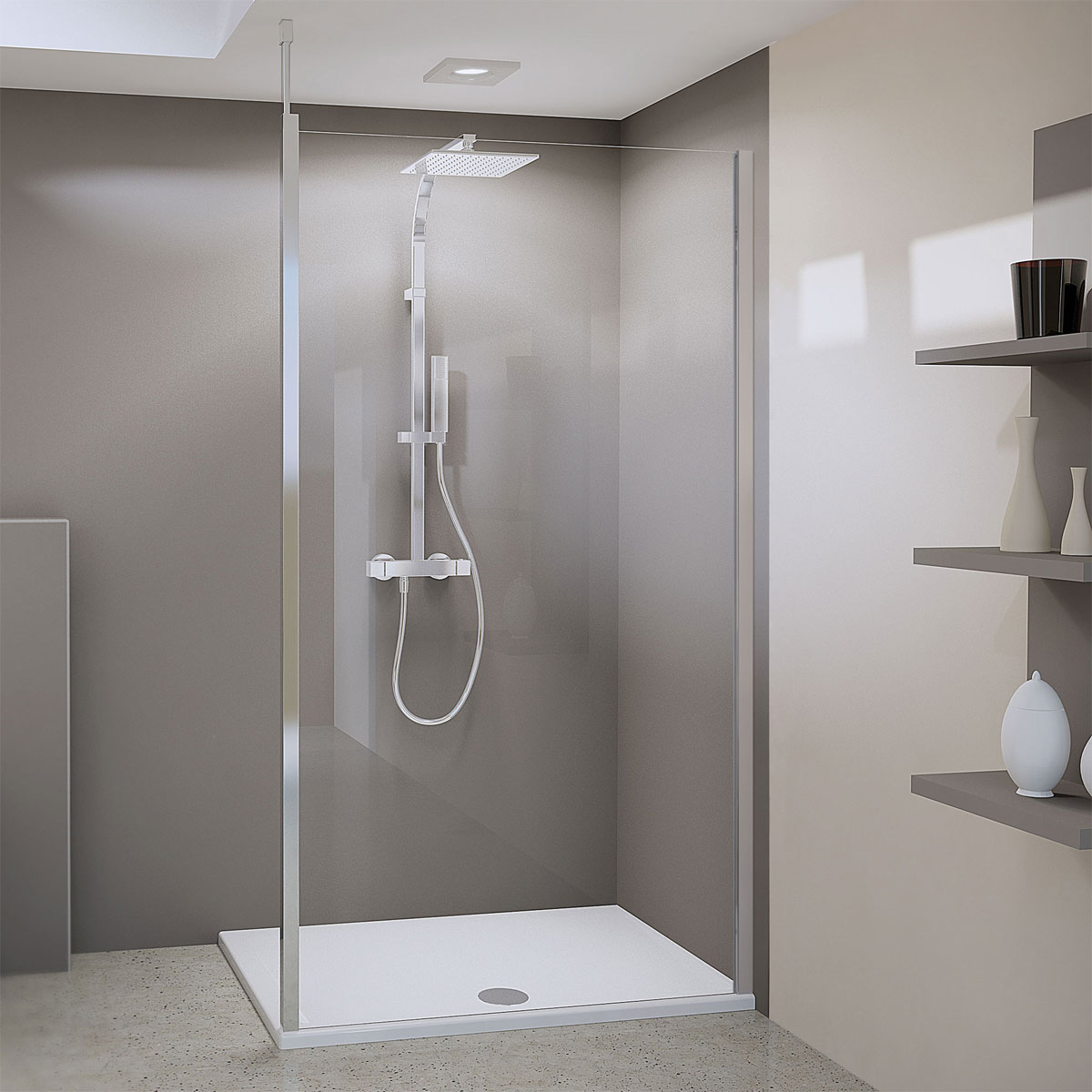 Breuer Duschwand Panorama Flex alleinstehend mit Decken- oder Wandstabilisator alu chromeffekt Klarglas 1000 mm