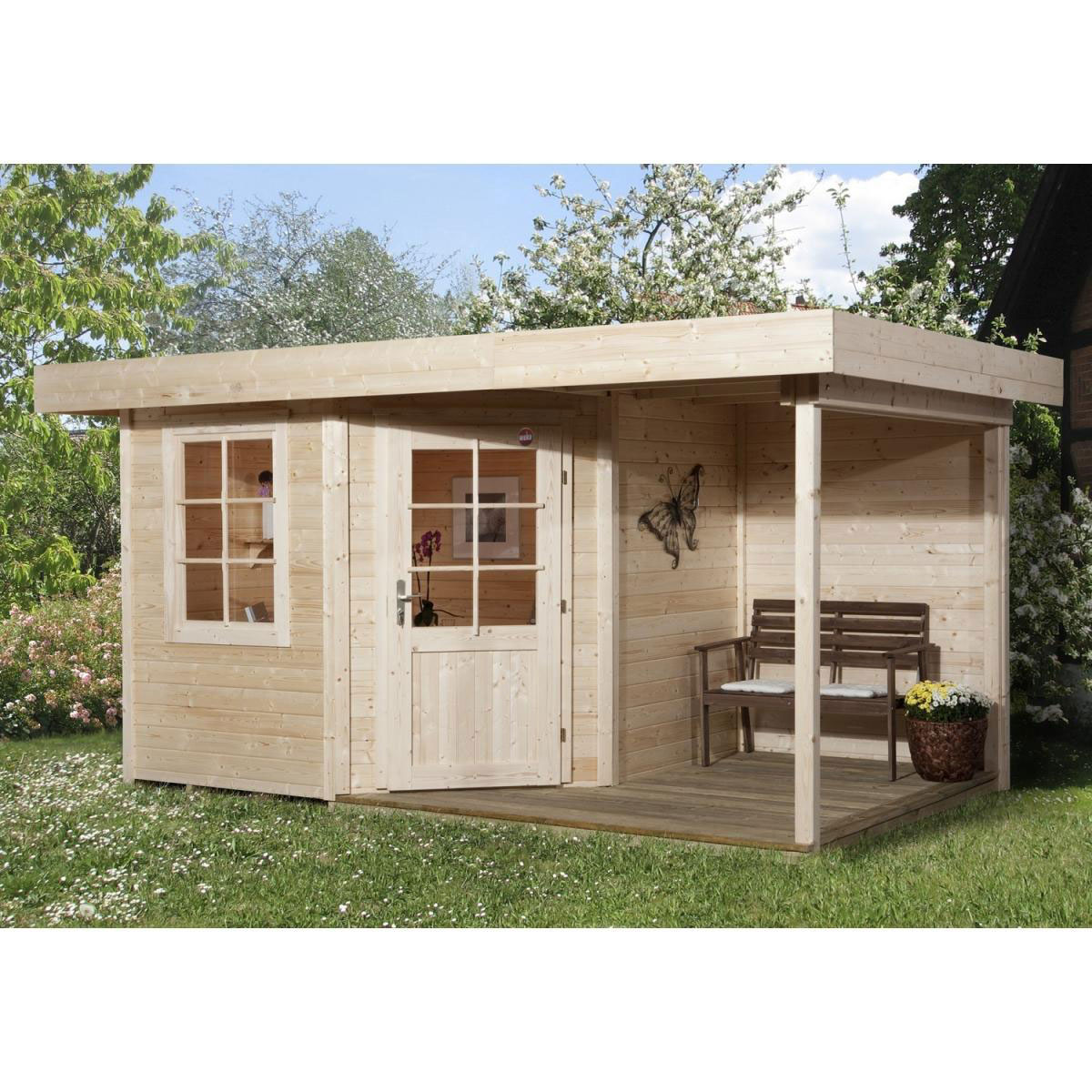 Weka Designhaus 213 A mit Anbau 150 cm 5-Eck 396 x 238 x 224 cm braun Bild 1