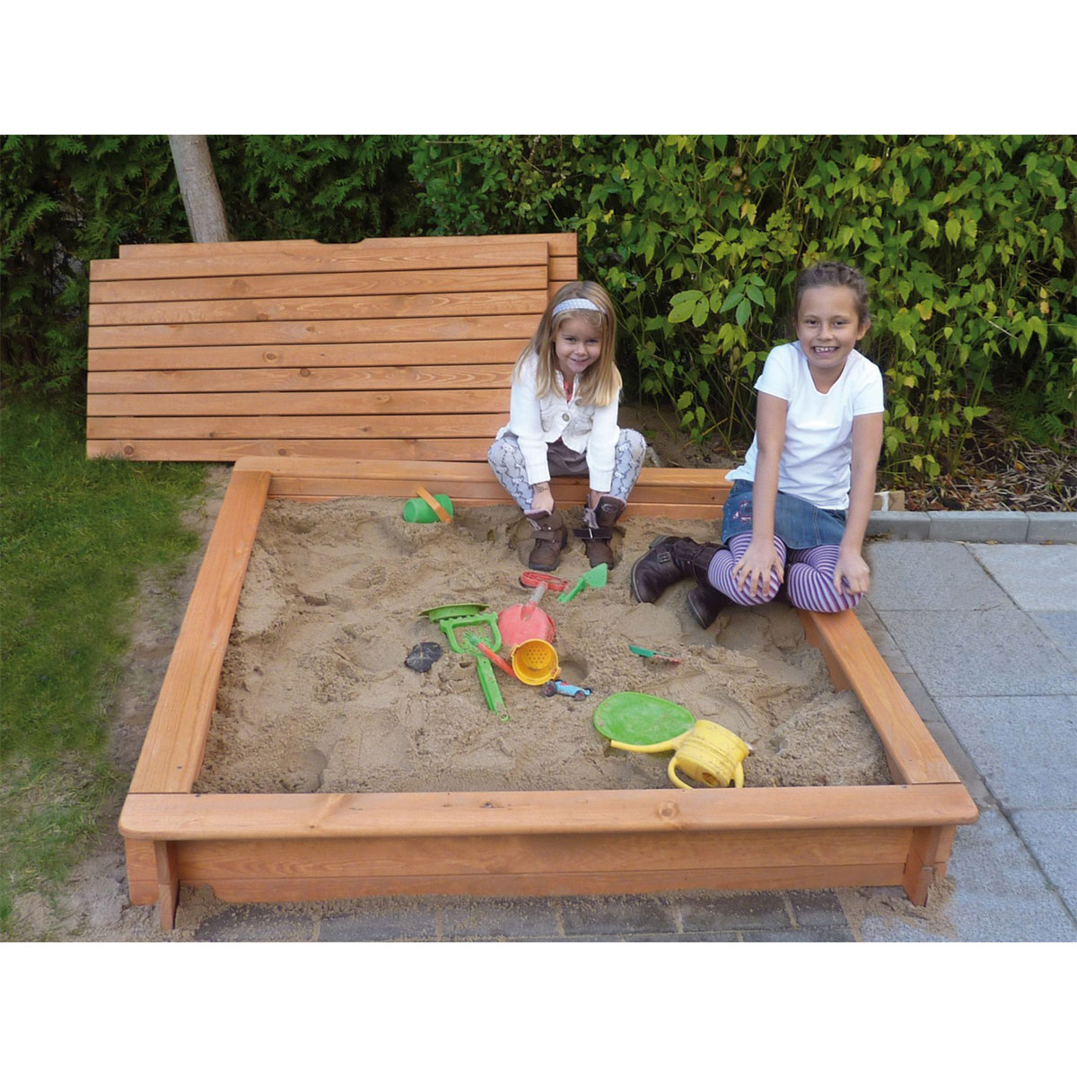 Promadino Sandkasten Tessa 140 x 140 cm mit Vollabdeckung Bild 1