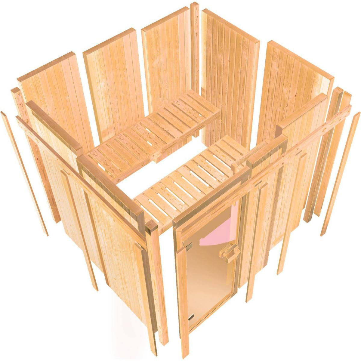 Karibu Sauna Lilja Eckeinstieg 3,6 kW Ofen integr Strg kein Kranz Klarglas-Tür Bild 6