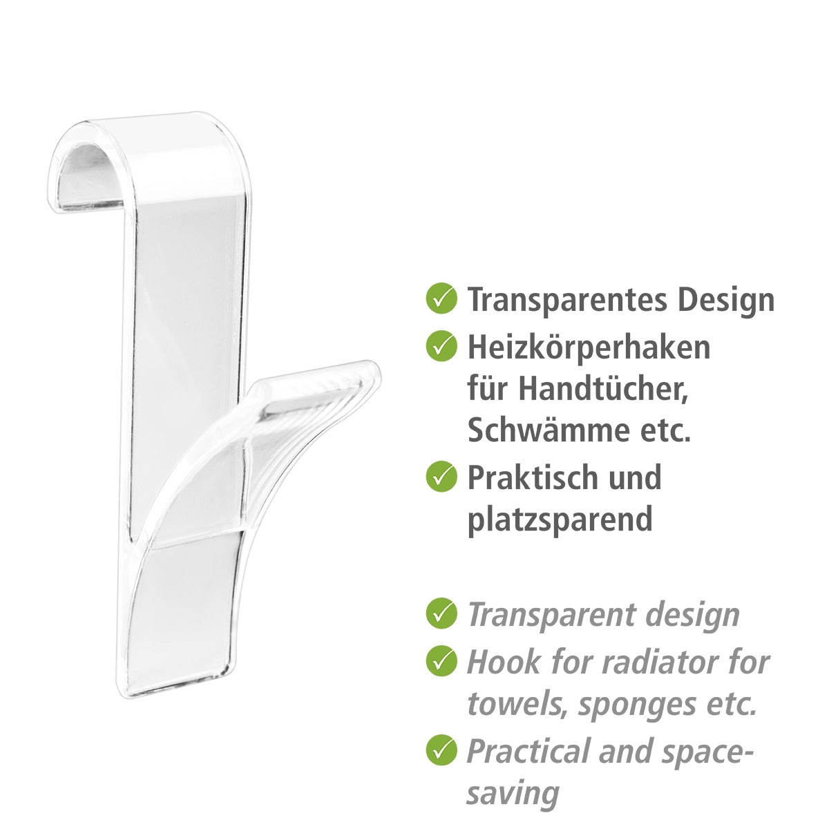 Wenko Haken für Handtuchheizkörper transparent 2er Set Bild 3