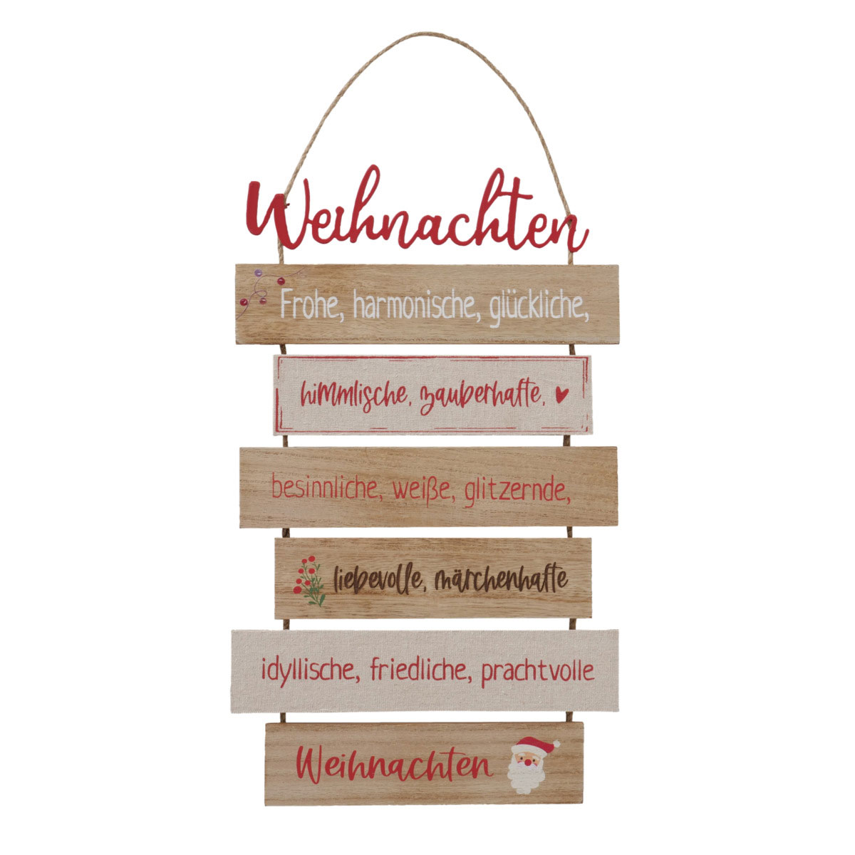 Schild Nollaig sortiert Rechteck 0,5 x 24 x 48 cm natur rot Metall Textil Holz Bild 2