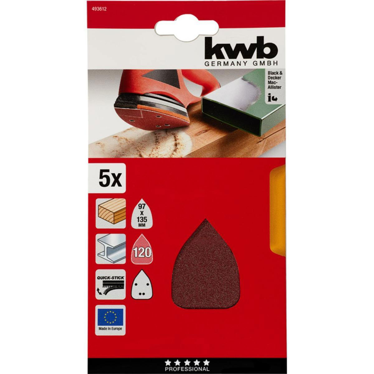 kwb  Schleifdreiecke Quick Stick Holz und Metall 96 x 136 mm K120 Bild 2