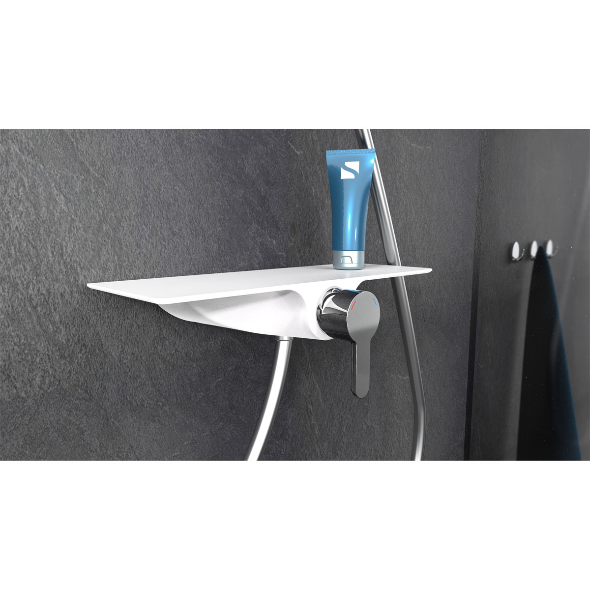 Duscharmatur Waterway weiß mit Ablage Bild 2