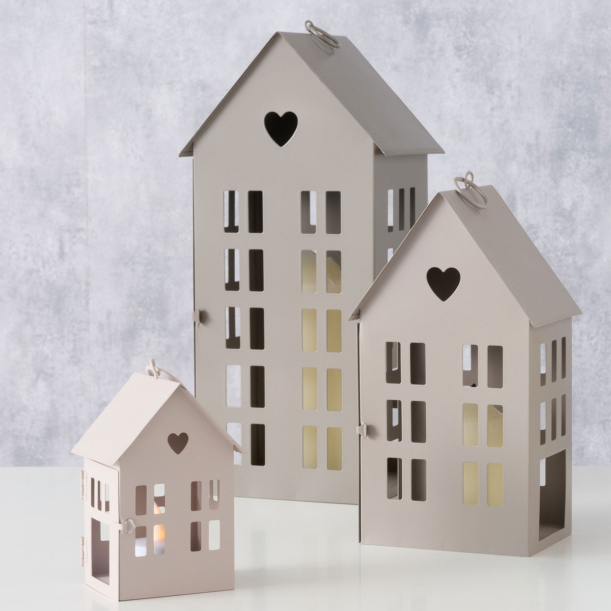 Laterne Alamo Haus 17 x 14 x 35 cm beige hellbraun Metall Bild 1