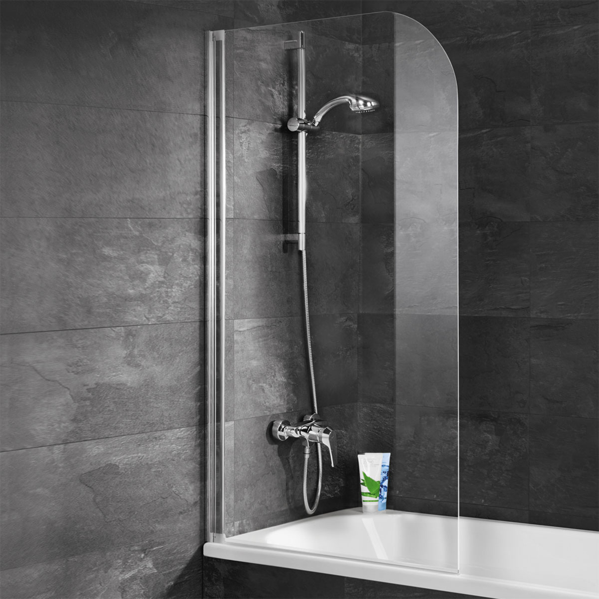 Schulte Badewannenfaltwand Komfort 140 x 80 cm Echtglas weiß Bild 1