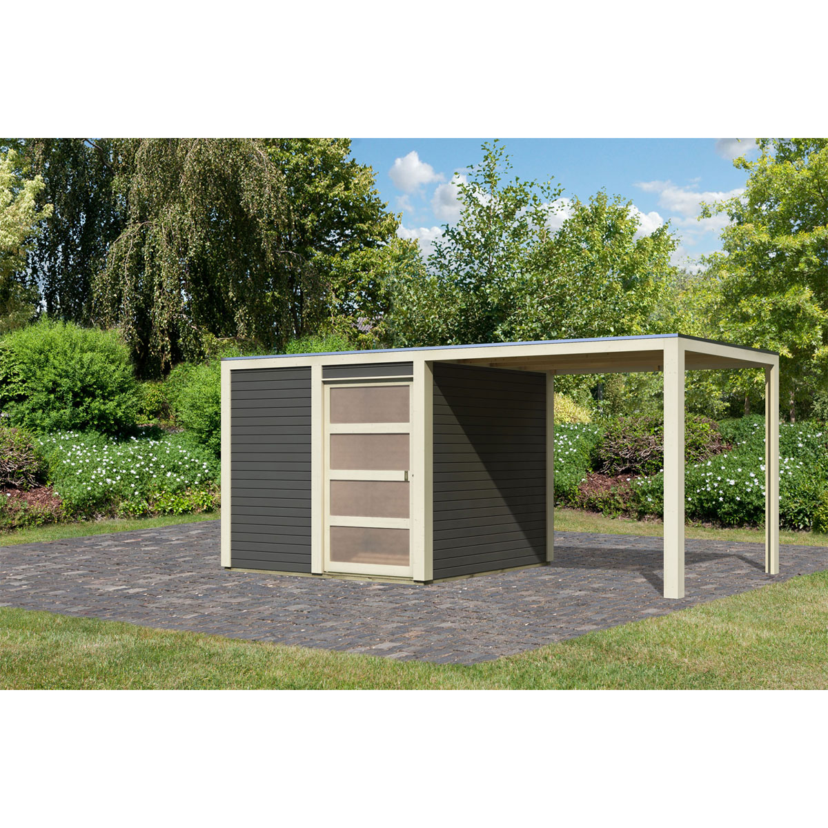 Karibu Gartenhaus Qubic terragrau Bild 1