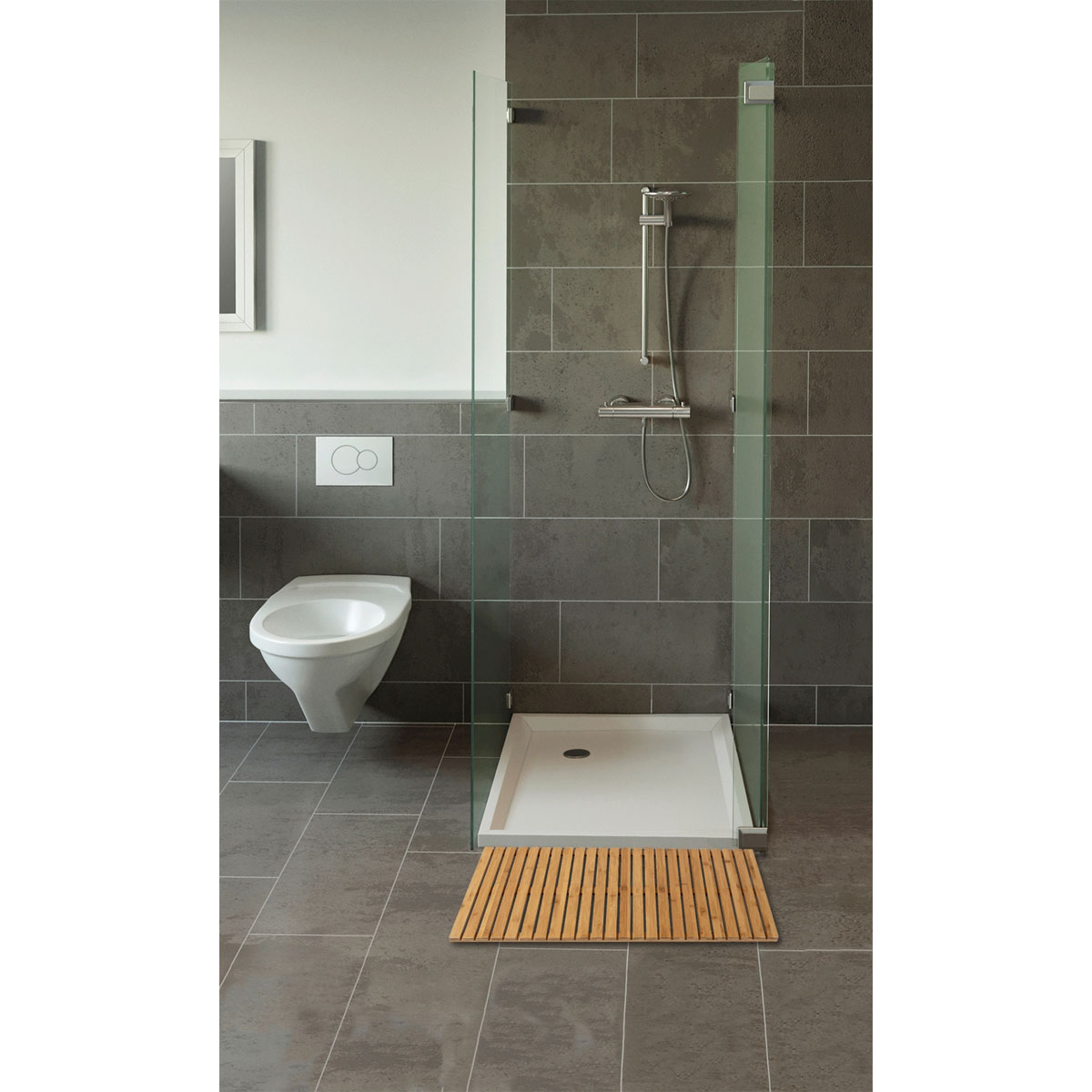 Wenko  Baderost Indoor und Outdoor Bambus 100 x 50 cm Badematte Bodenrost für Dusche Bad Pool mit rutschhemmender Unterseite Bild 9