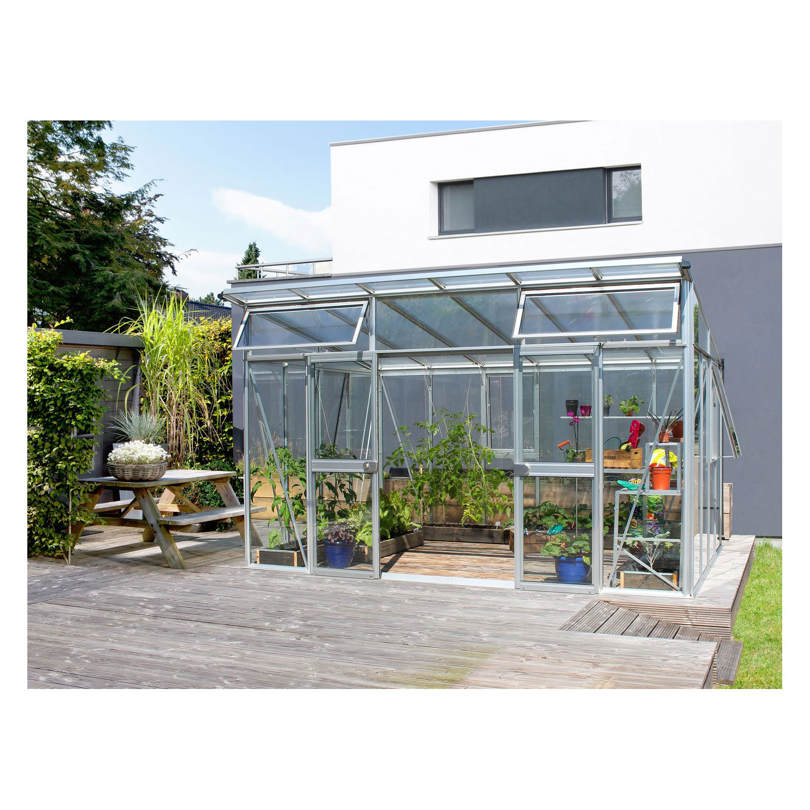 Vitavia Gewächshaus Aura 11500 11,5m² 3 mm Einscheibensicherheitsglas silber