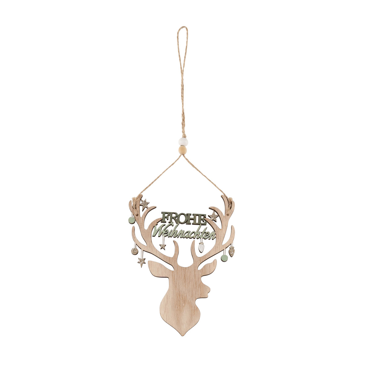 Hänger Hirschkopf Frohe Weihnachten Holz 15 x 20 cm natur
