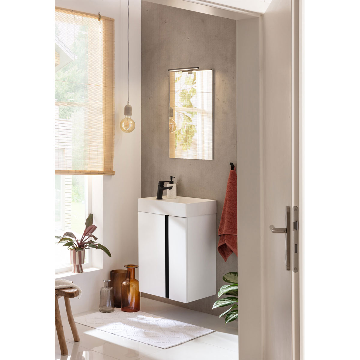 BADMOBIL Waschtischunterschrank LINUS 49 x 63 x 34,5 cm 2 Türen grifflos weiß mit schwarzer Dekorleiste Bild 4