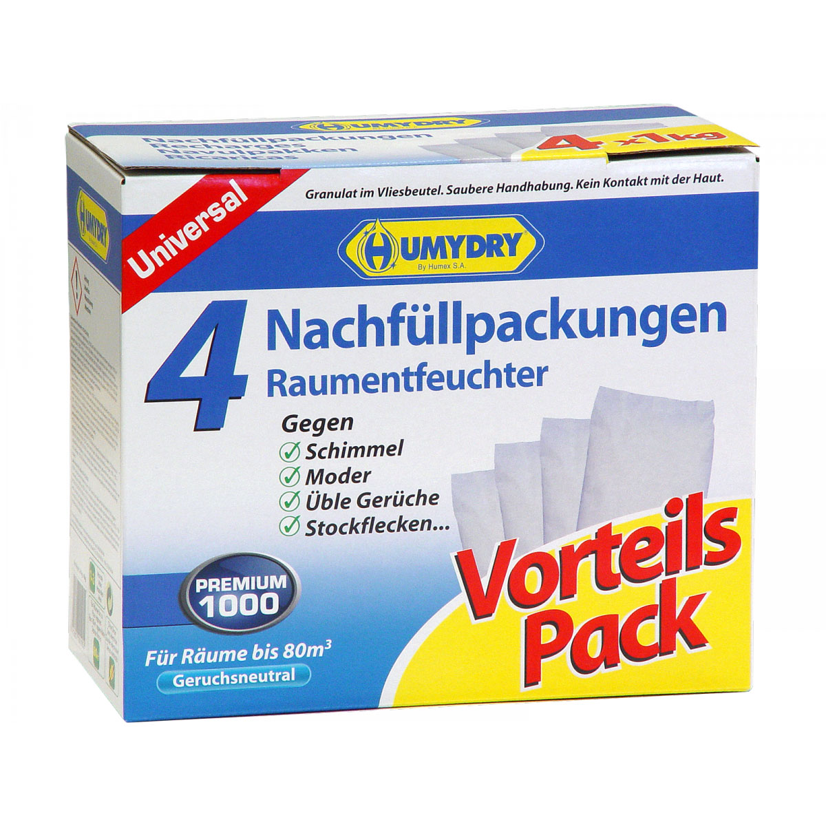 Humydry Nachfüllpack Raumentfeuchter PREMIUM 4 x 1000g Humydry Nachfüllpack Raumentfeuchter PREMIUM 4 x 1000g