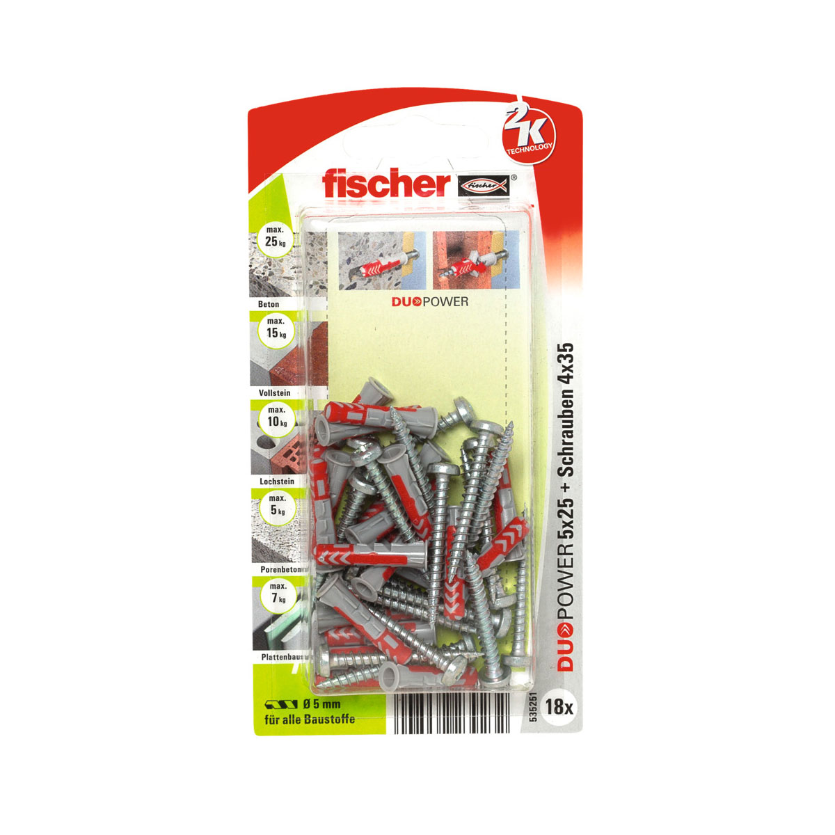 Fischer  Dübel DuoPower 5 x 25 mm mit Schraube 18 Stück Bild 1