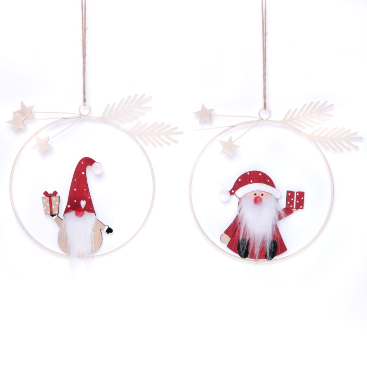 Deko Hänger Ring mit Zwerg 2er-Set Holz rot