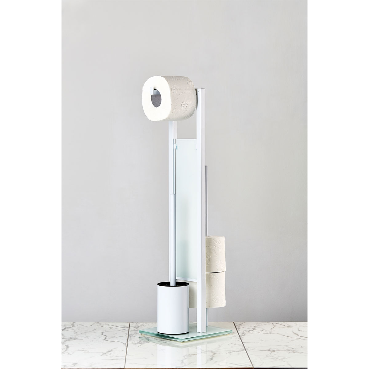 Wenko  Stand WC-Garnitur Rivalta Weiß integrierter Toilettenpapierhalter und WC-Bürstenhalter Bild 6