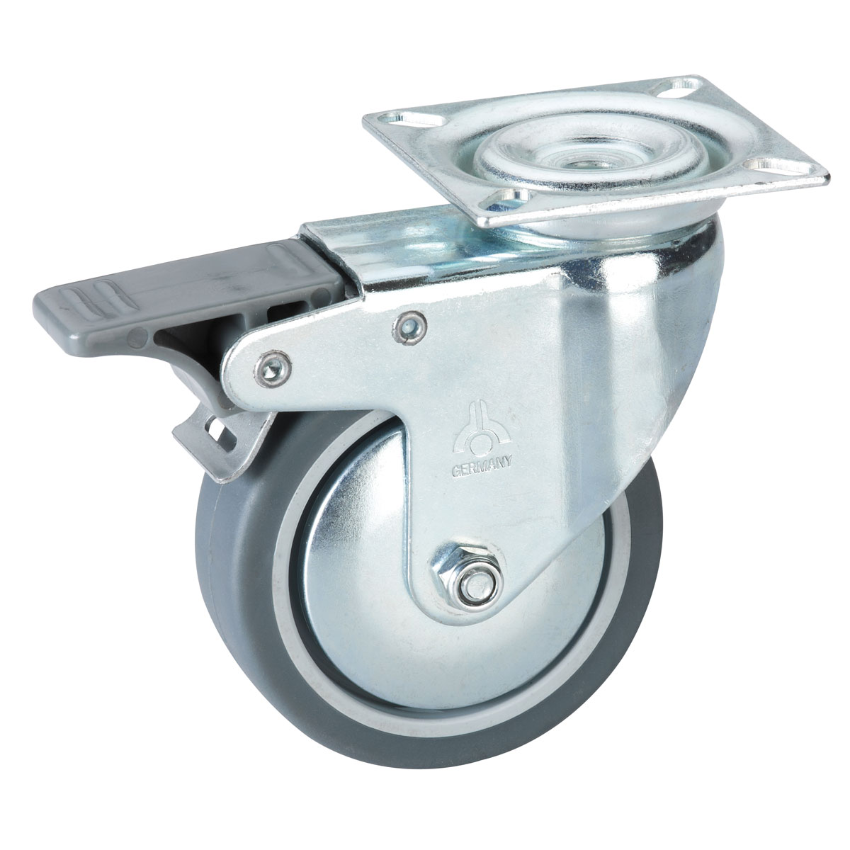 Dörner + Helmer Apparate-Lenkrolle mit TPE-Lauffläche und Fadenschutz 75 x 25 mm mit Platte und Feststeller