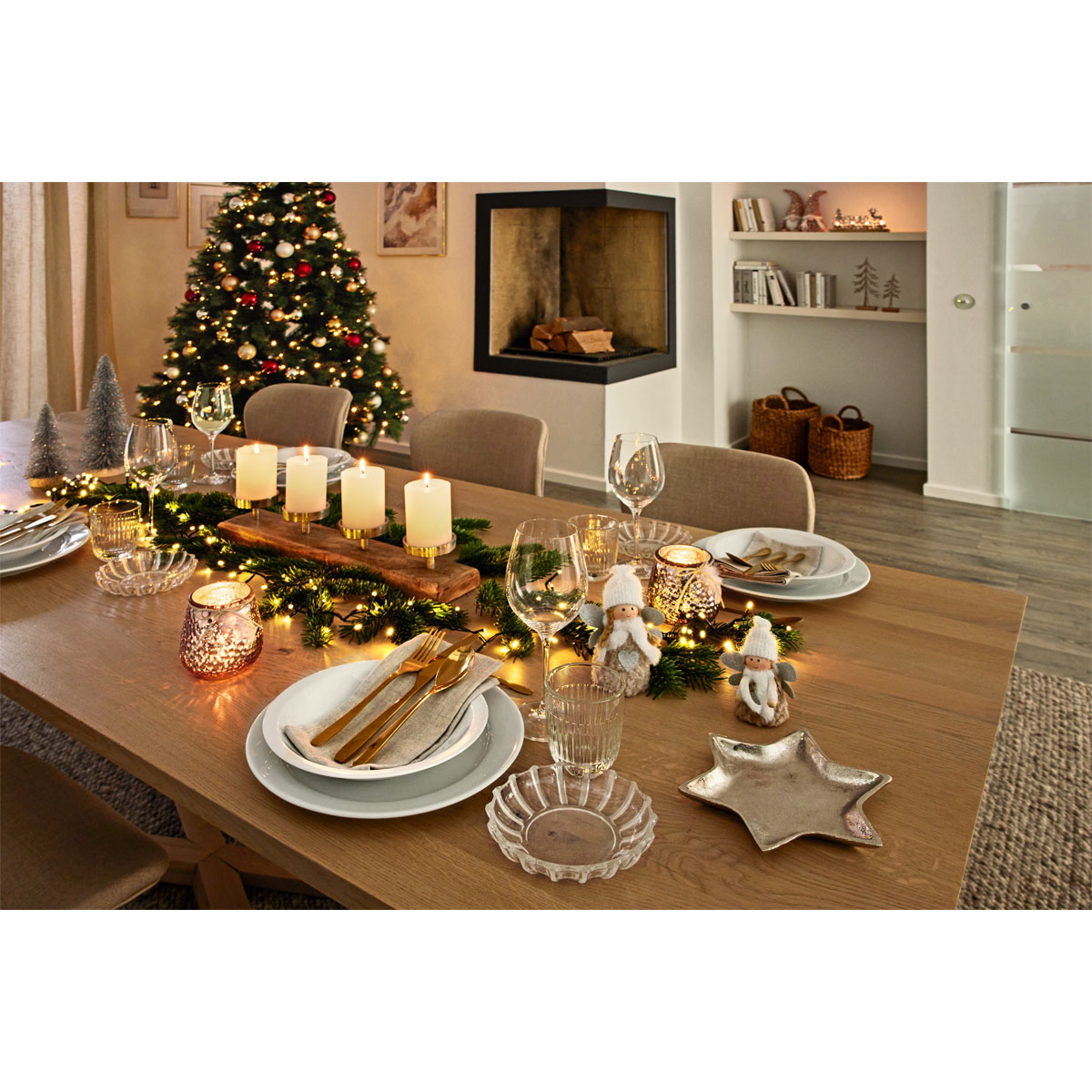 Adventsleuchter Holz mit 4 Kerzenhaltern Mangoholz 50 x 10 cm Bild 2