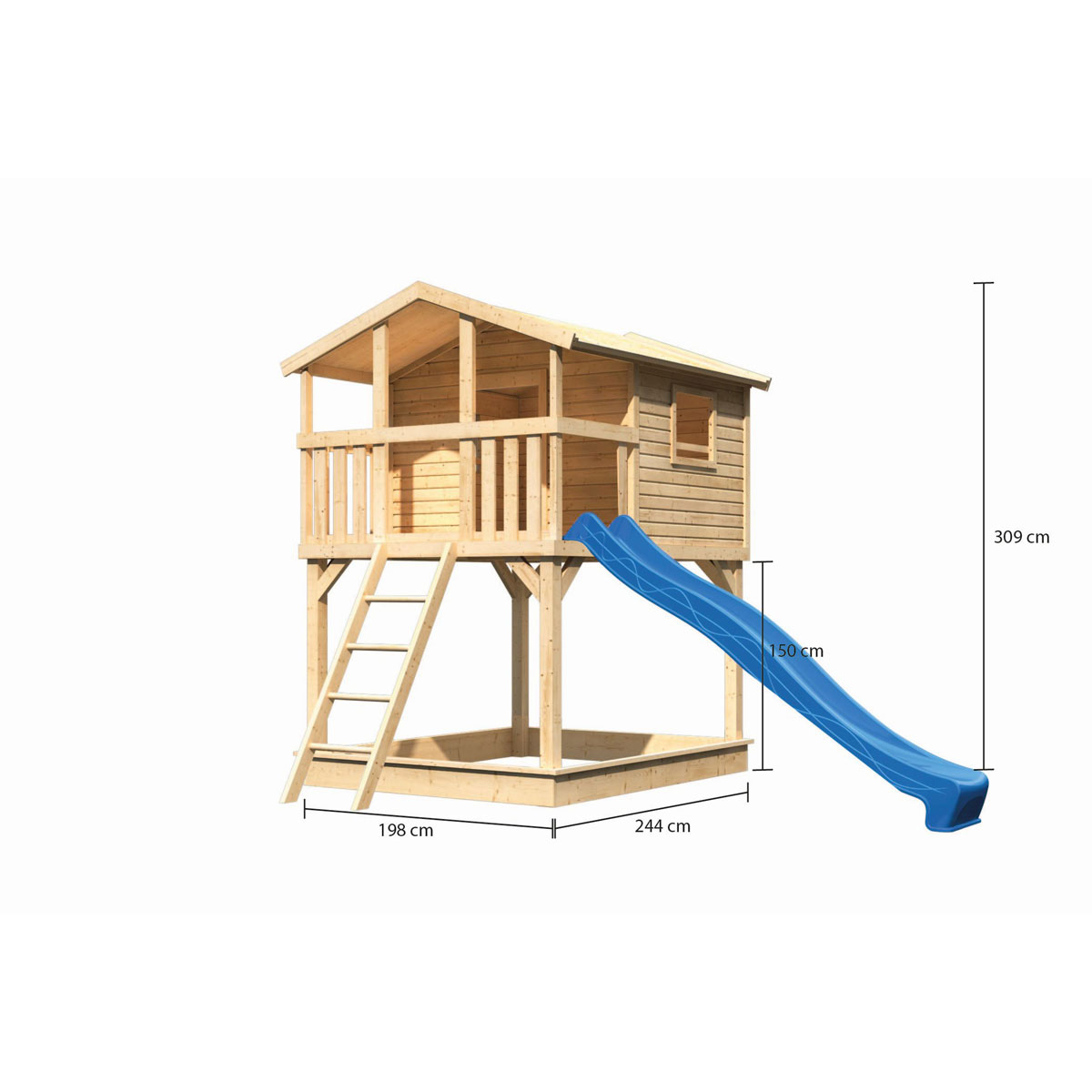 Karibu  Stelzenhaus Benjamin naturbelassen inkl Rutsche blau Bild 2