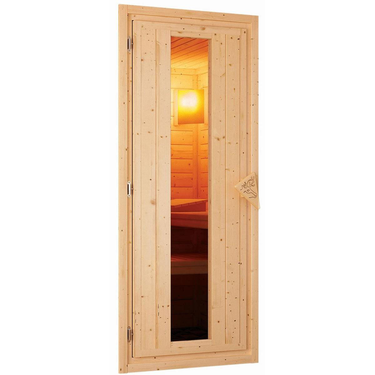 Karibu Sauna Tonja Eckeinstieg 3,6 kW Ofen integr Strg mit Kranz Energiespartür Bild 5
