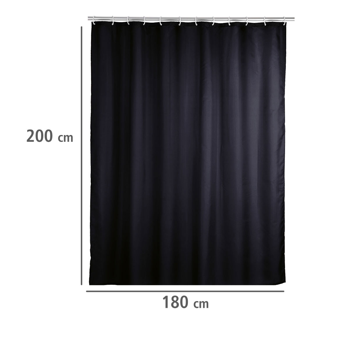 Wenko  Anti-Schimmel Duschvorhang Uni Black Textil Polyester 180 x 200 cm waschbar Bild 5