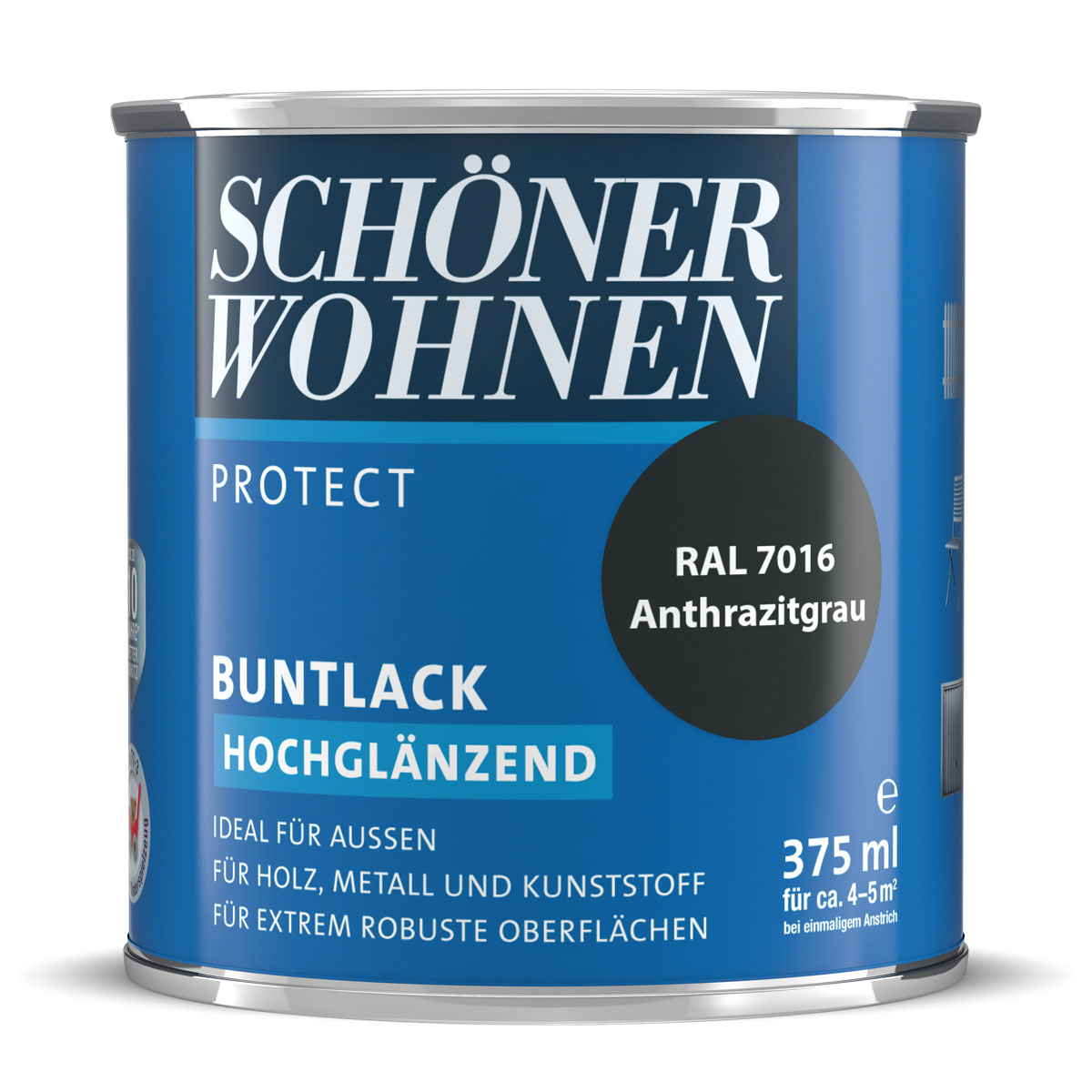 Schöner Wohnen Farbe Buntlack Protect anthrazitgrau hochglänzend 375 ml
