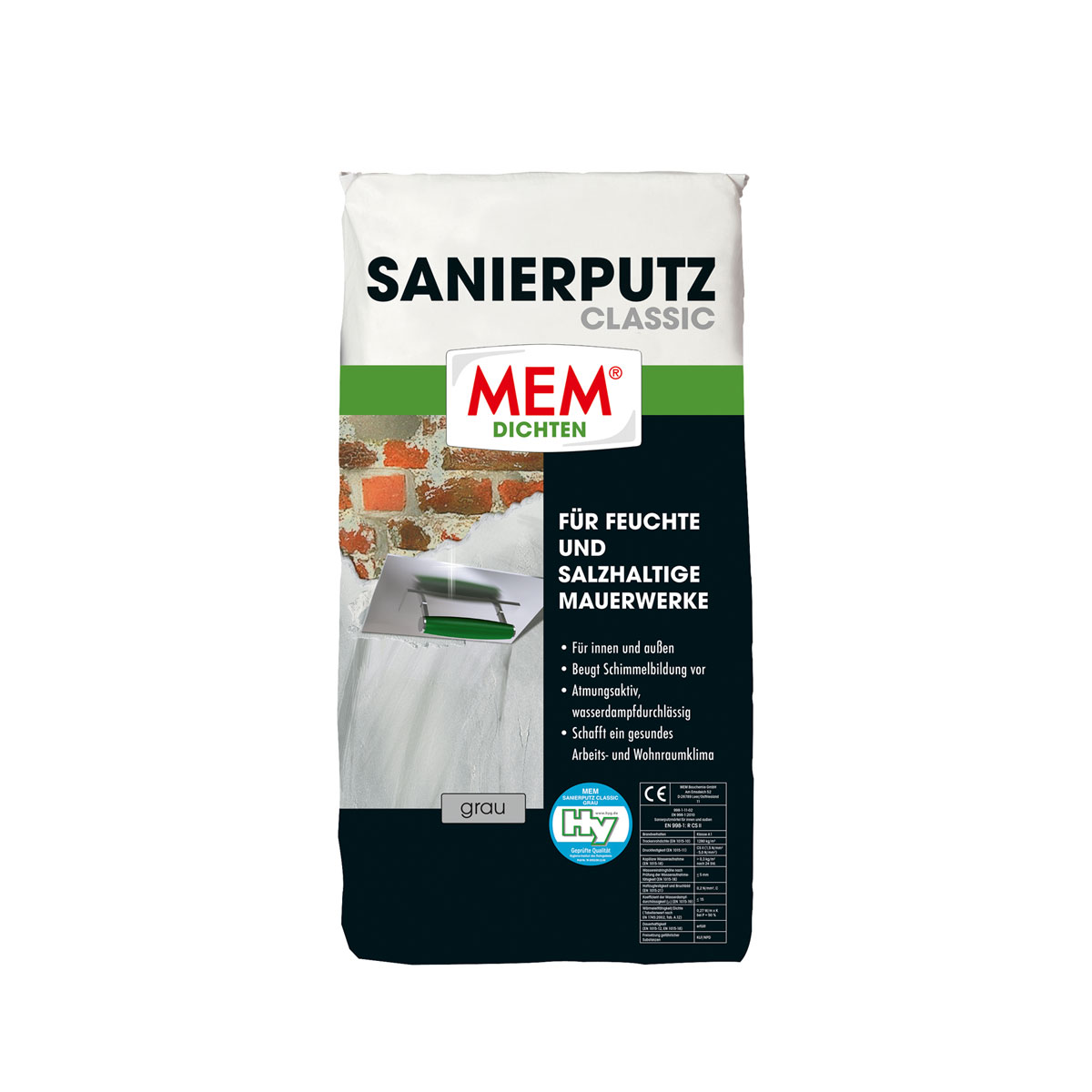 MEM Sanierputz Classic 25 kg grau