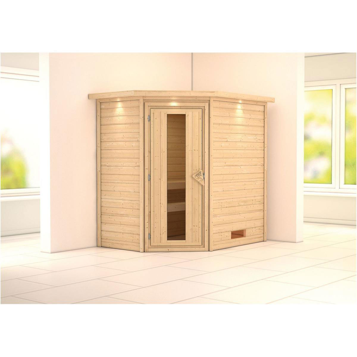 Karibu Svea Eckeinstieg ohne Ofen mit Kranz Energiespartür