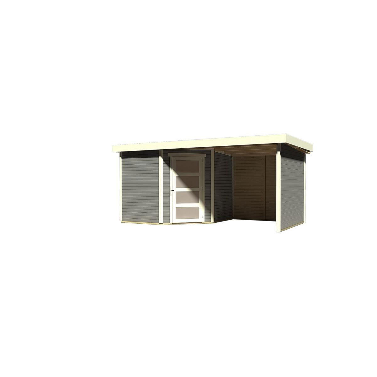 Karibu Gartenhaus Schwandorf 3/5 mit Anbaudach 220 cm und Seiten-/Rückwand 462 x 246 x 218 cm grau Bild 2