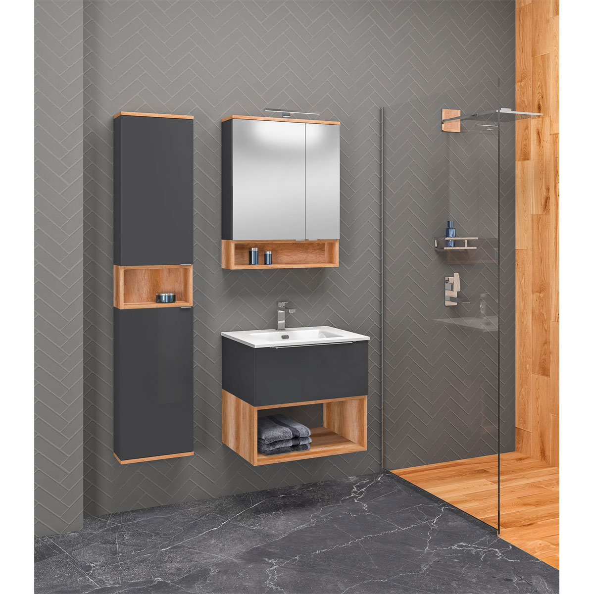 LED-Spiegelschrank Nelle anthrazit Eiche Country 60 cm Bild 3