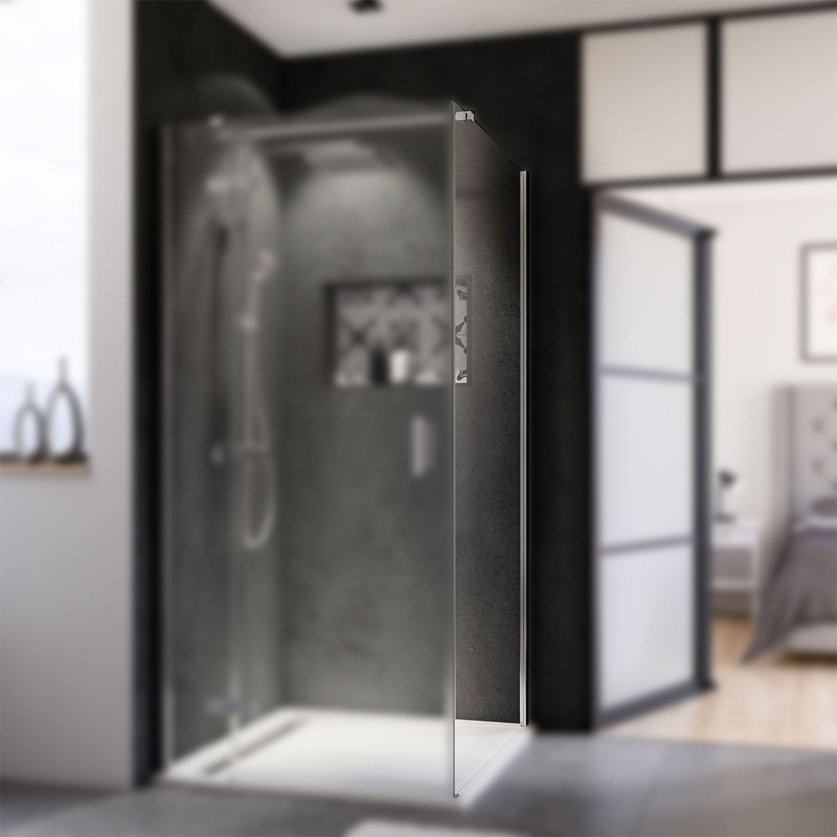 Breuer  Seitenwand Panorama für Drehtür mit Festteil alu chromeffekt Klarglas 1000 mm Bild 2