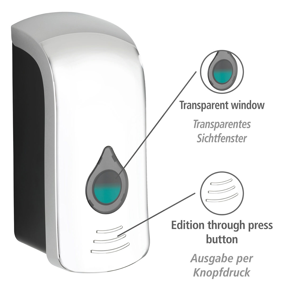 Wenko  Desinfektionsmittel-Spender Ranera L Chrom Seifenspender und Desinfektionsspender Füllmenge 740 ml Bild 3