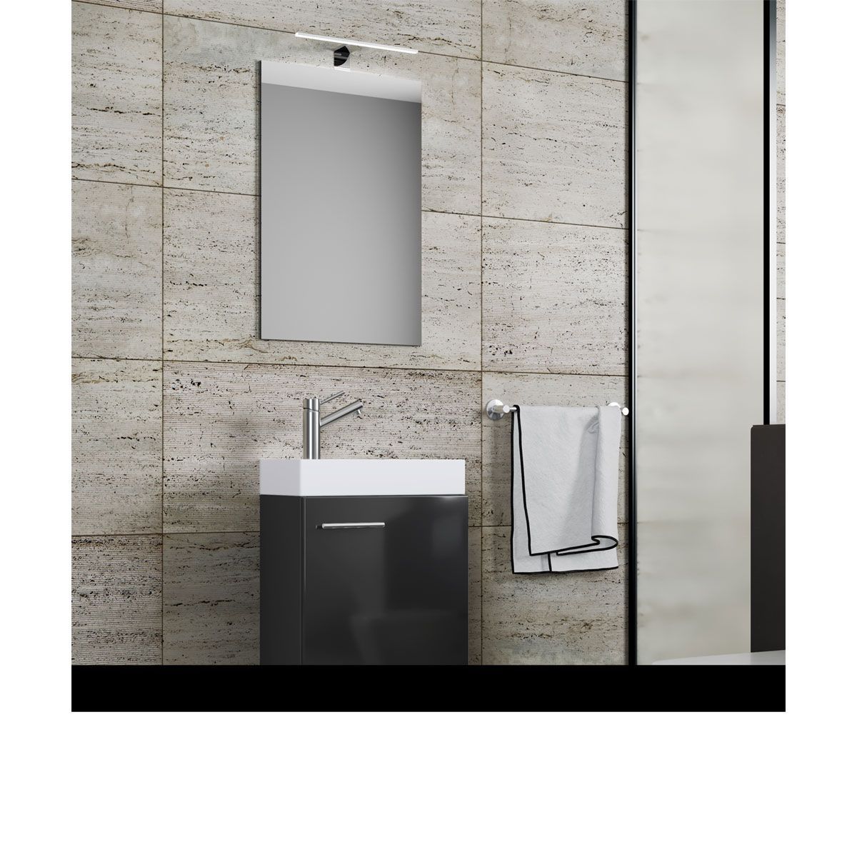 Gäste-Waschplatz Slito mit Spiegel inkl Beleuchtung schwarz Bild 3