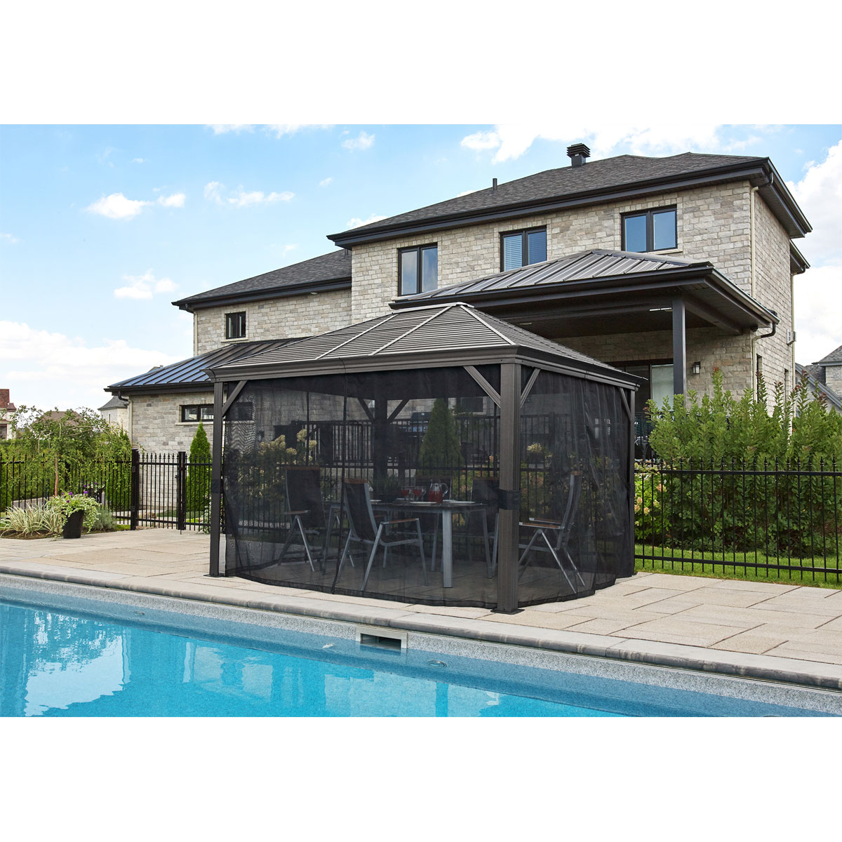 Sojag Pavillon Mykonos 1012 inkl. Moskitonetz 299x364x291cm Basaltgrau Bild 3