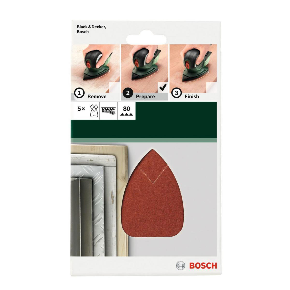 Bosch  DIY Multischleifblatt 95 x 135 mm 2xG80/2xG120/1xG180 4 Löcher Klett 5- teilig  Bild 4