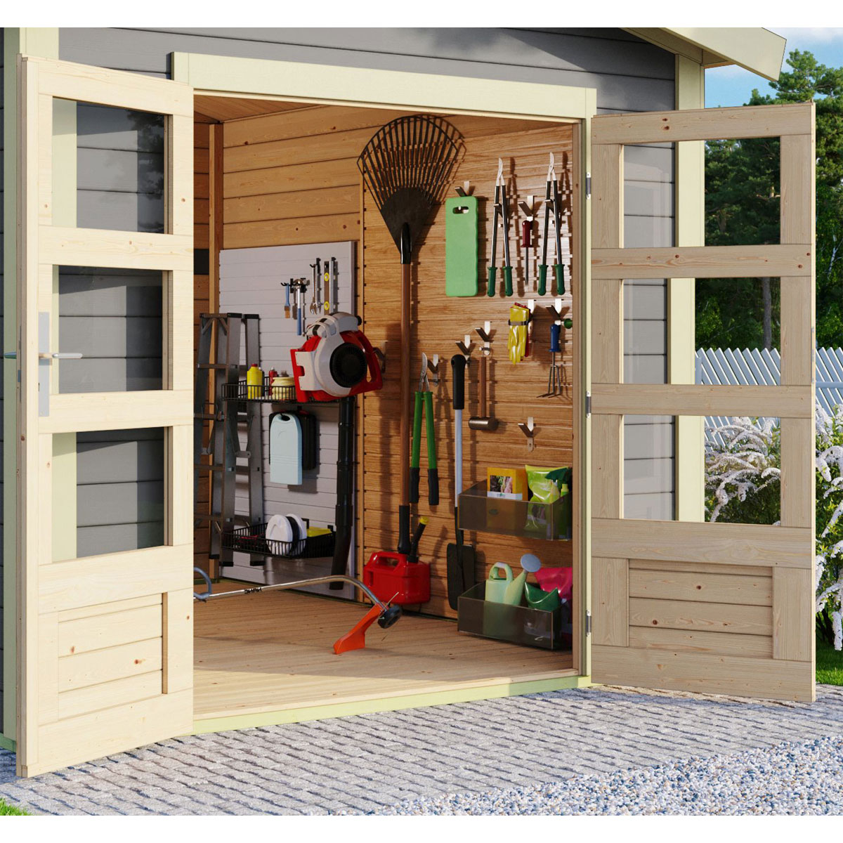 Karibu  Blockbohlenhaus Theres 3 terragrau mit Dachausbauelement Bild 5