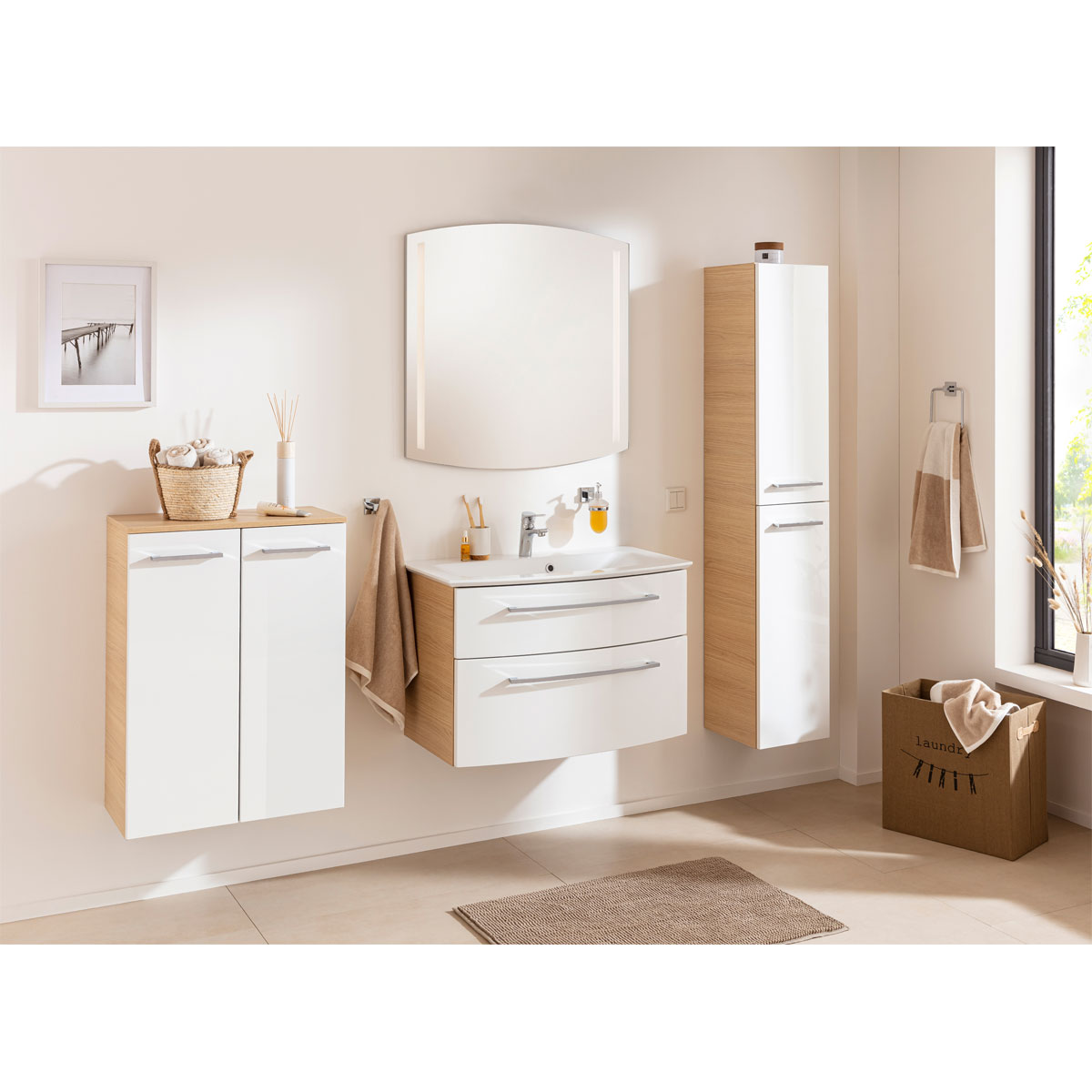 Fackelmann  Doppel-Midischrank B.Style 602 x 826 x 320 mm Sandeiche/Weiß Bild 5