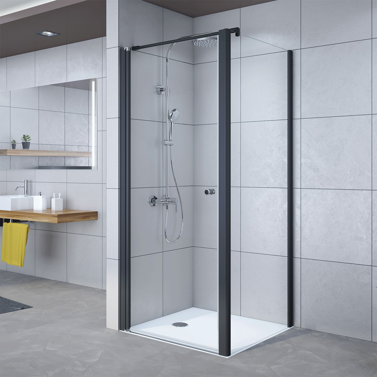 Breuer  Drehtür Elana 6 für Seitenwand, Anschlag links, schwarz matt, Bella C, 750 mm