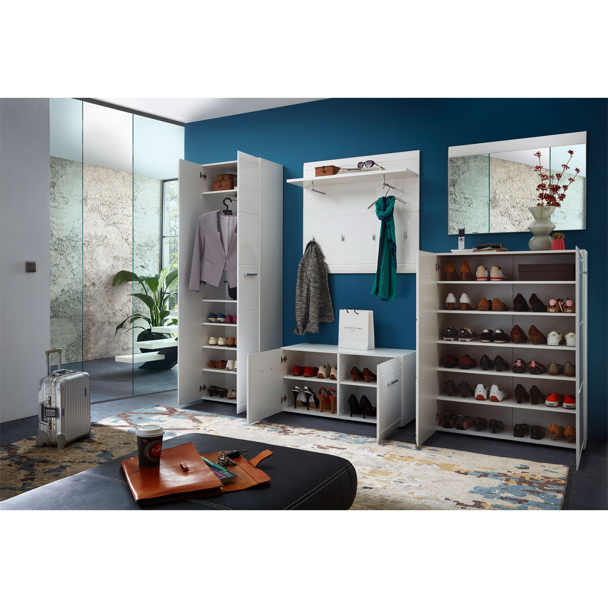 Garderobenschrank Adison Fronten in Hochglanz mit Rillenfräsung 59 x 197 x 37 cm weiß Bild 5