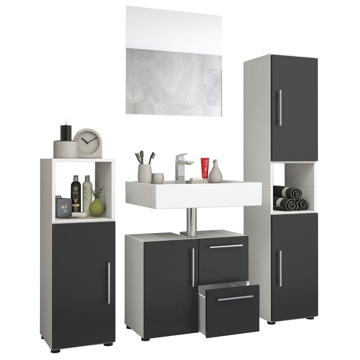 Badset Flandu mit Spiegel weiß/schwarz Bild 1