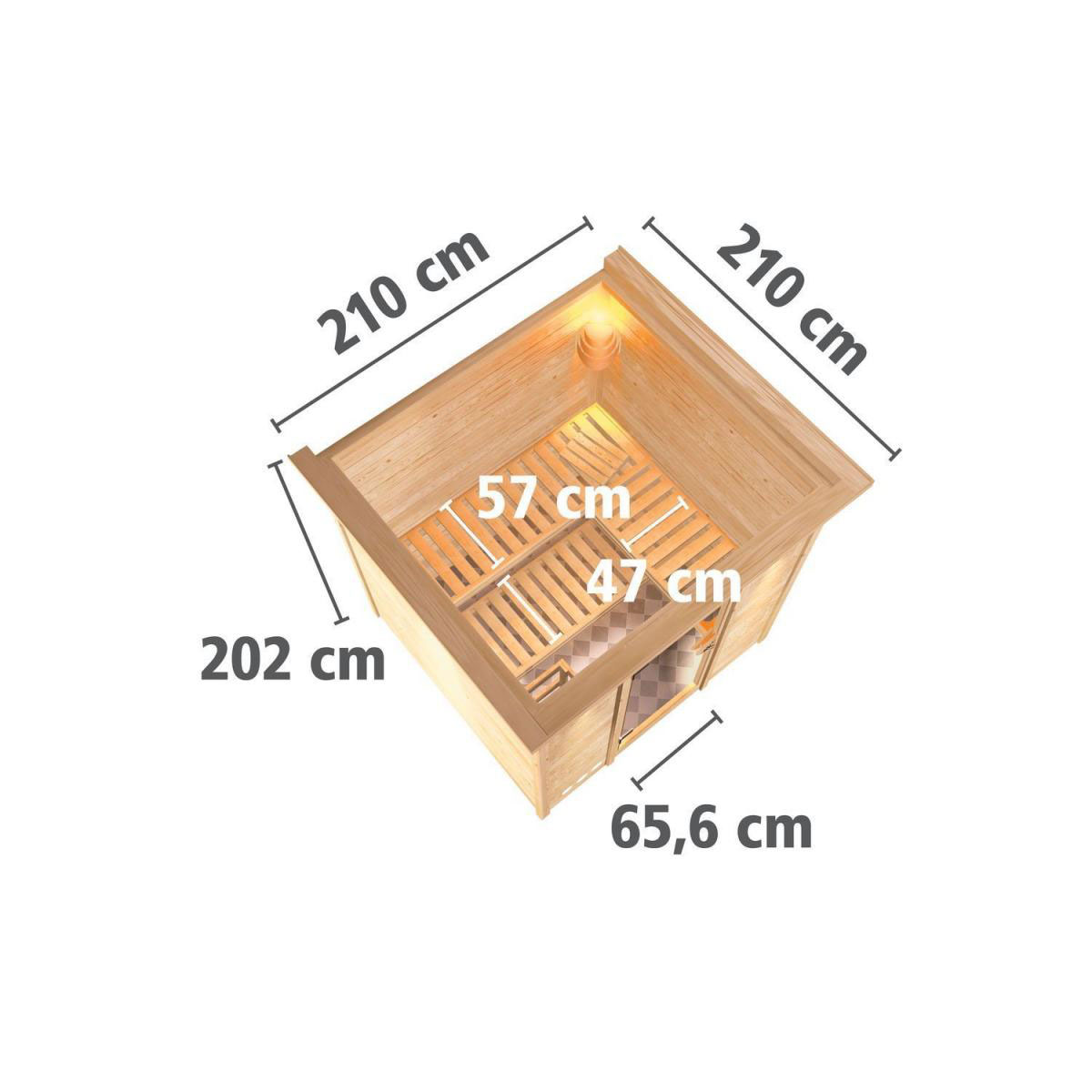 Karibu Sauna Rodin Fronteinstieg ohne Ofen Tür graphit mit Kranz Bild 3